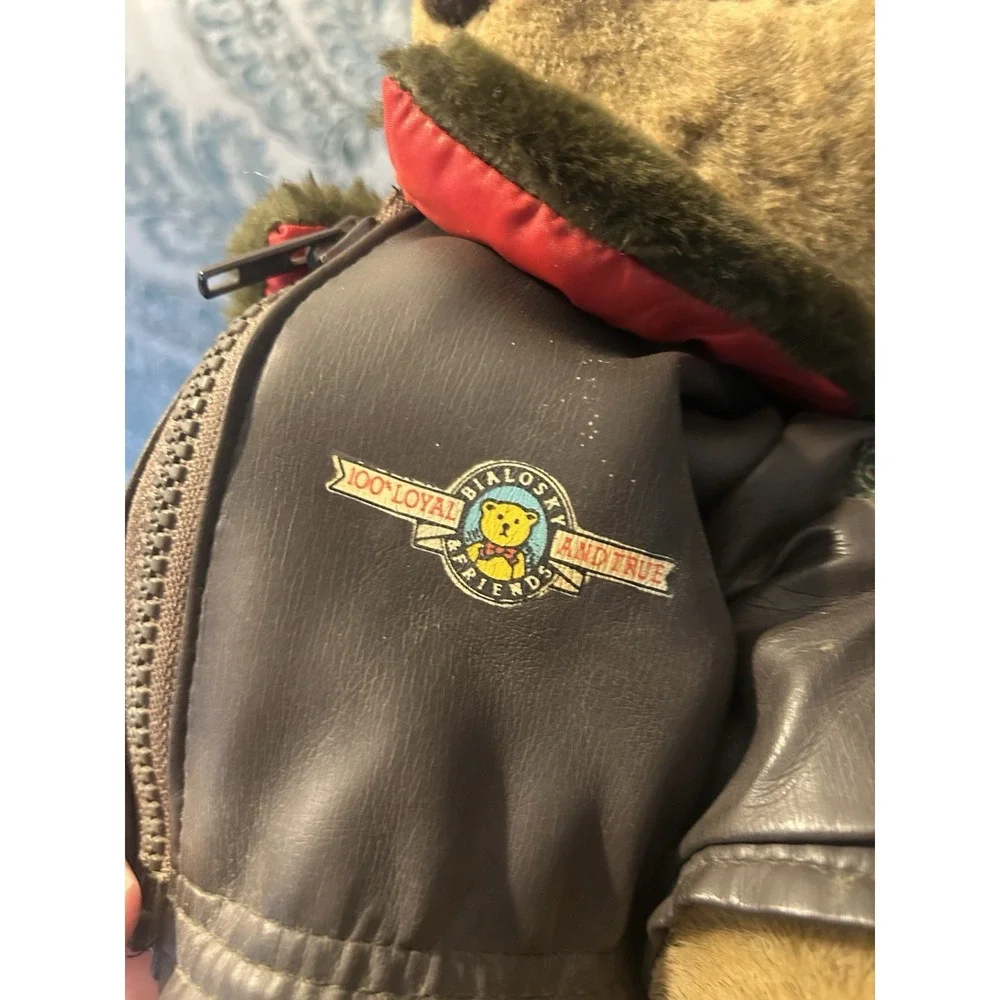 Vintage Bialosky Gund Bear 1982 Save the Bears Leather Bomber Jacket Jointed 18